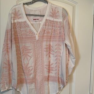 Johnny Was White and Pink Embroidered Blouse